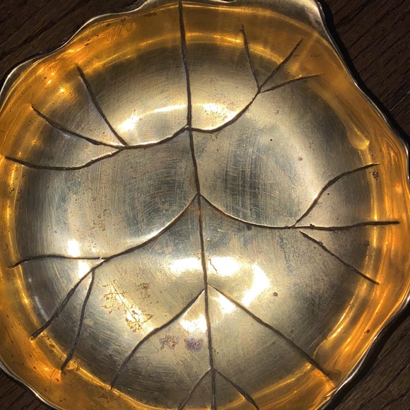 MCM Brass Leaf Bowl with Ornate Legs - Picture 3 of 7